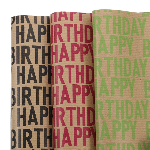 Unique Bargains Birthday Wrapping Paper Sheet, 3 Color Happy Birthday 20 x 28 Inch Gift Wrapping Paper for Wedding,6 Pcs