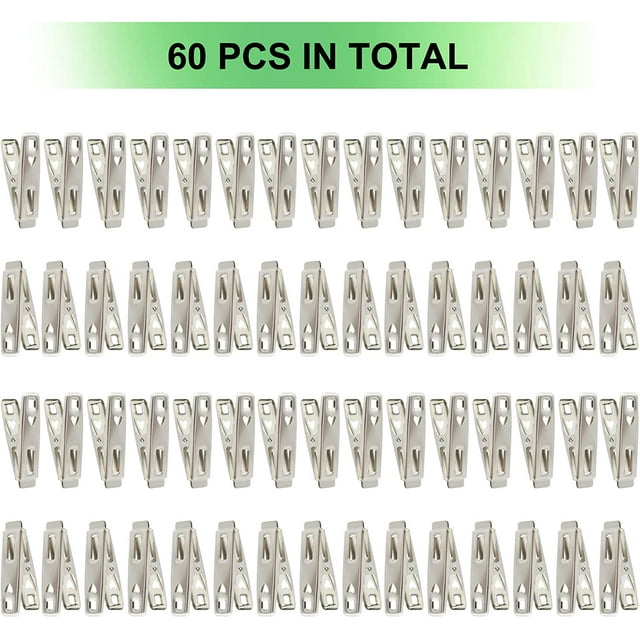 60pcs Stainless Steel Clothes Peg Clothes Peg Clothespin With Storage Box For Clothes Socks Food Seal Photo