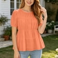 thumbnail image 2 of Daznico Women's Puff Sleeve Tiered Blouse Round Neck Peplum Tops Short Sleeve Casual Summer Loose Fit Shirts for Work,XL, 2 of 6