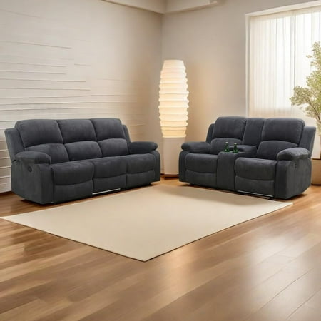 Golden Furniture 2 Pieces Recliner Sofa Set Fabric Recliner Sofa and Loveseat Sets for Living Room Furniture Sets Drak Gray Reclining Sofa Set for Living Room/Office/Theater Seating