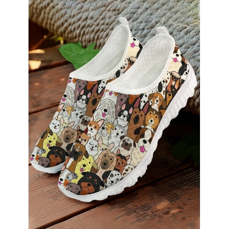 Lovely Cartoon Dog Design Ladies Comfortable Summer Breathable Shoes Pet Dog Loafers Animal Print Casual Sneakers