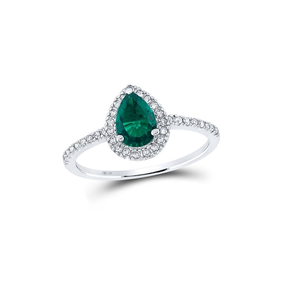 10kt White Gold Womens Pear Lab-Created Emerald Solitaire Ring 7/8 Cttw