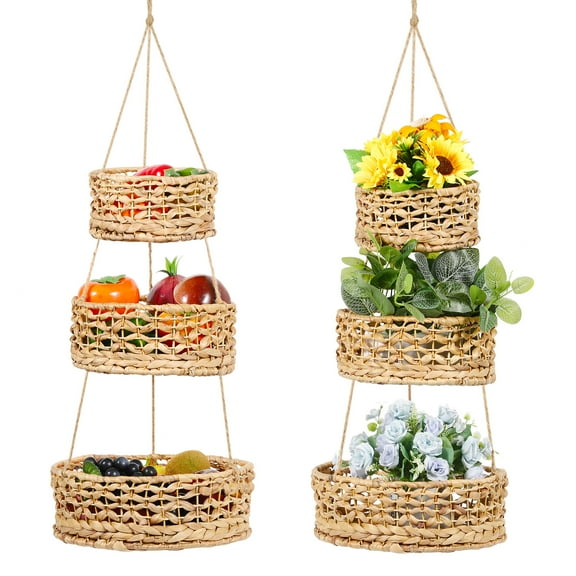 3-Layer Woven Hanging Organizational Counter, Gershild Wicker Basket Set