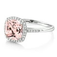 thumbnail image 6 of Gem Stone King 2.25 Ct Cushion Peach Nano Morganite White Diamond 10K White Gold Ring, 6 of 7