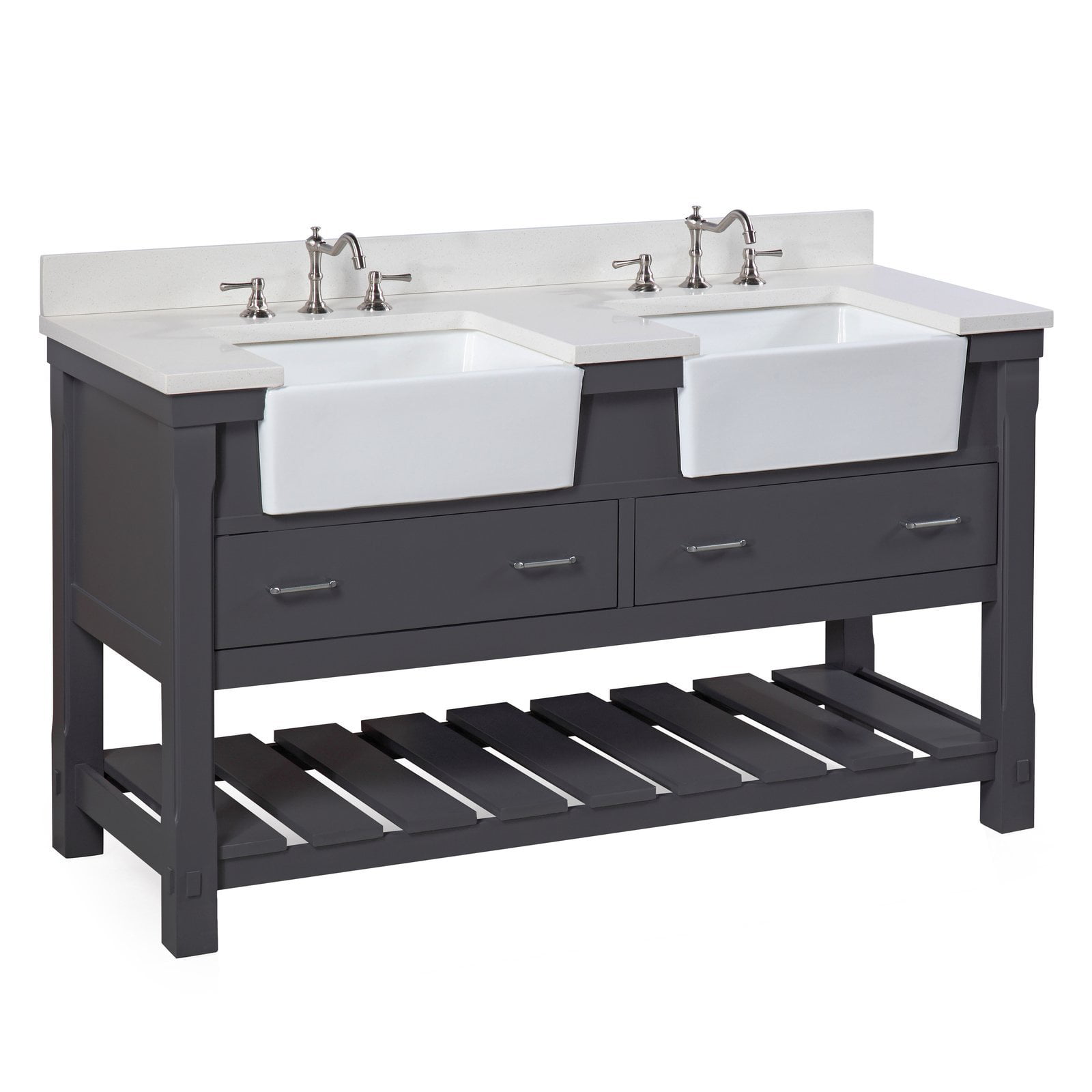 Charlotte 60 Charcoal Gray Double Farmhouse Bathroom Vanity With