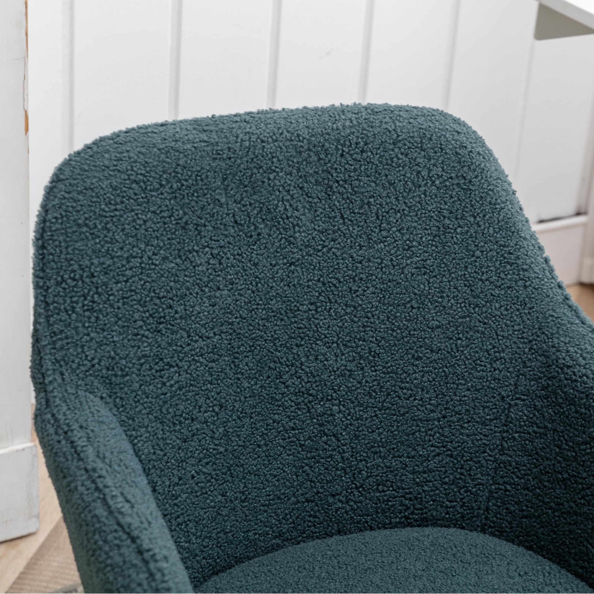 Green Office Chair,Swivel Home Office Chair with Wheels,Modern Teddy Vanity Task Computer Chair with Adjustable Height