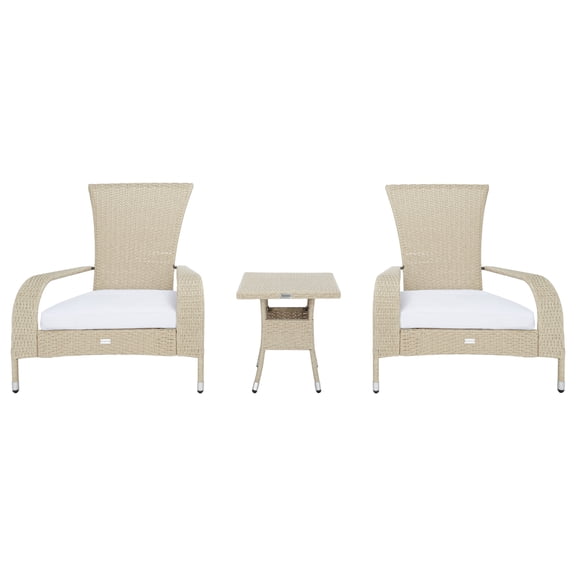 SAFAVIEH Edna Outdoor Patio 3 Piece Lounge Set, Beige/White