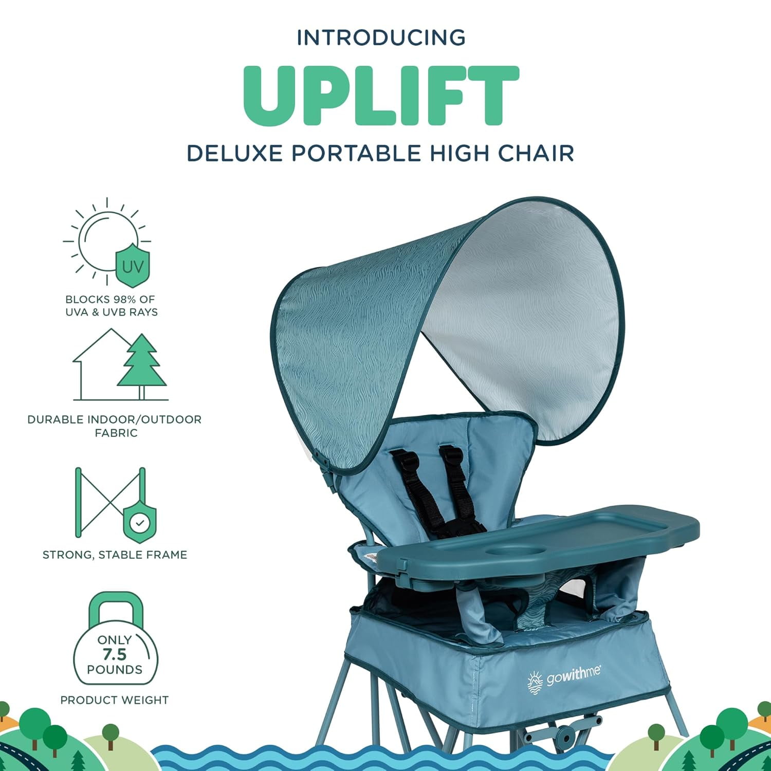 Go With Me Uplift Deluxe Portable High Chair with Canopy - Blue Wave (Unisex)