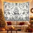 thumbnail image 3 of Intricate Sailing Ship on Pale Blue Background, Adventurous Vintage for Nautical Enthusiasts, Detailed Maritime Engraving Art, Housewarming Gift Tapestry Wall Hanging for Bedroom and Living Room, 3 of 7