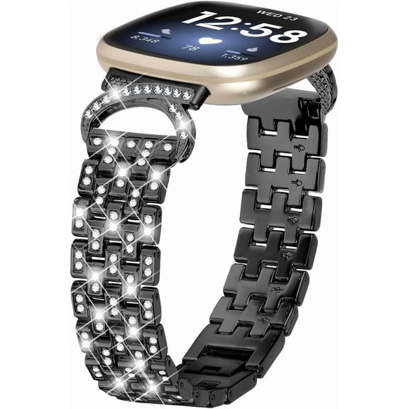 REQO Bling Metal Bands Compatible with Fitbit Versa 4/Sense 2/Versa 3/Sense Band for Women Replacement Rhinestone Metal Rhinestone Bling Bracelet Wristband for Women Girls