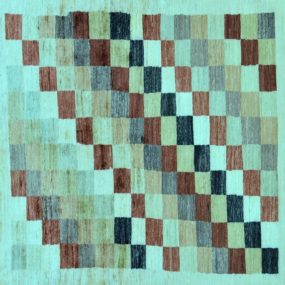 Ahgly Company Indoor Square Checkered Light Blue Modern Area Rugs, 4' Square