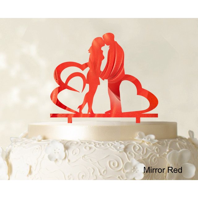 Wedding Couple Cake Topper With Heart Personalized Cake Topper Color Option Available 6-7 Inches Wide