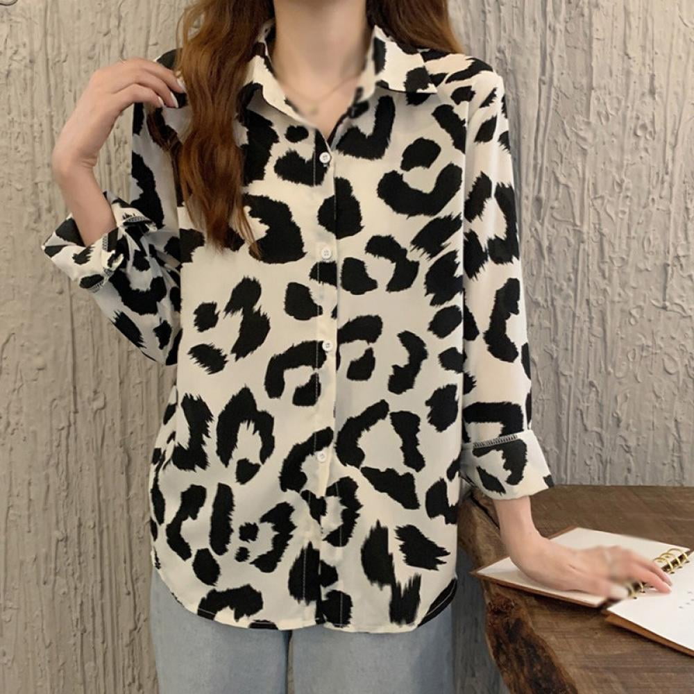 Loose Cow Print Shirt Women Blouses 