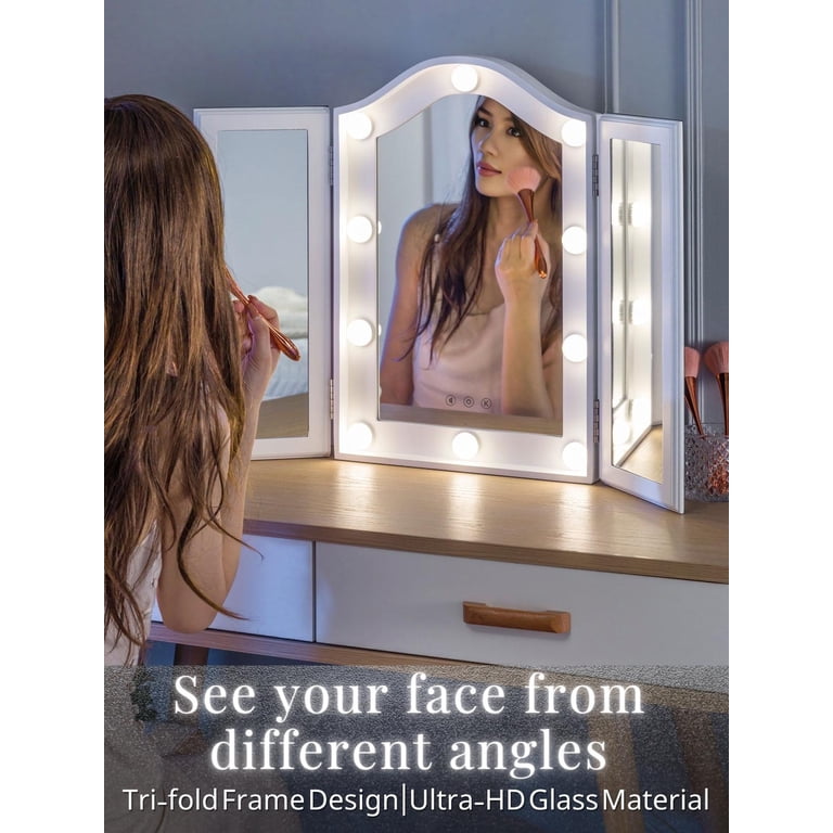 Lighted Makeup Mirror With 10X Magnification - 8 Inch Rechargeable LED Vanity Mirror With 3 Color Lights