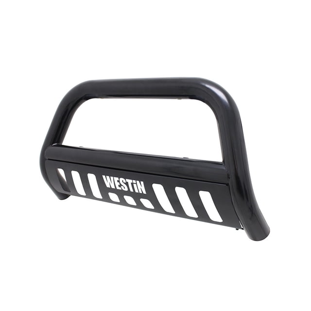 Fits 2016-2022 Toyota Tacoma Westin Automotive Bull Bar 31-6005 E-Series; Powder Coated; Black; Mild Steel; 3 Inch Diameter; With Textured Black Aluninum Skid Plate; With Light Mounting Tabs
