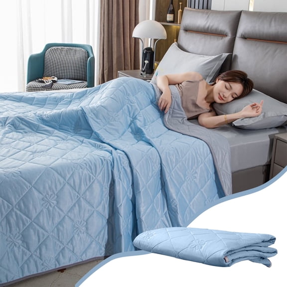 Qocolhg Quilt Twin/Queen Size - Mint Summer Cooling Blankets, Skin-friendly Plain Printed Washed Cotton Summer Quilt, Oversized Bedding Soft Coverlet Quilts Queen Size, Summer Clearance, Sky Blue