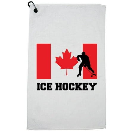 Hockey Silhouette - Canada Olympic - Ice Hockey - Flag - Silhouette Golf Towel with Carabiner Clip