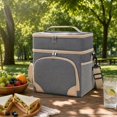 thumbnail image 4 of Insulated Lunch Bag, Picnic Bag, Lunch Bag with Shoulder Strap, Dual Compartment Two Layer Soft Cooler, Waterproof Reusable Picnic Tote Bag, 10X7X11 Inch Gray Oxford Fabric Tote, 4 of 7