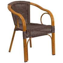 Pemberly Row Rattan Chair Aluminum Frame In Dark Brown and Red Bamboo