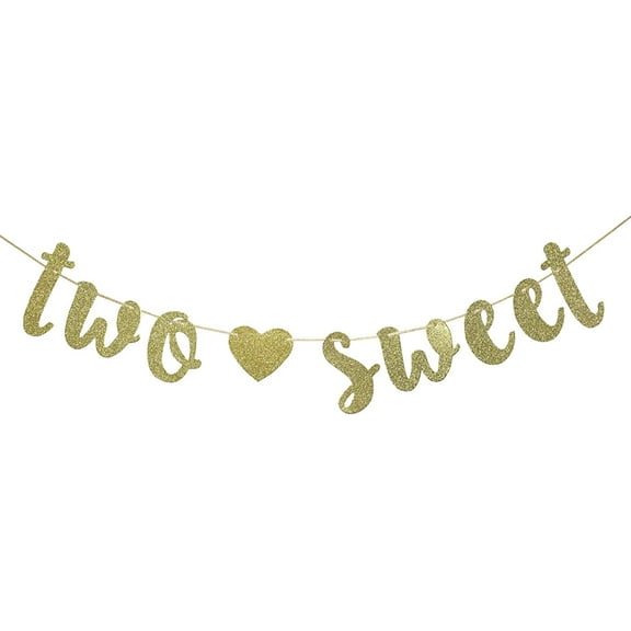 Two Sweet Banner, 2nd Birthday Banner, I'm Two, Second Birthday Banner,Two Sweet Party Decor, Candy Bar, Ice Cream Party Decor(Gold Glitter)