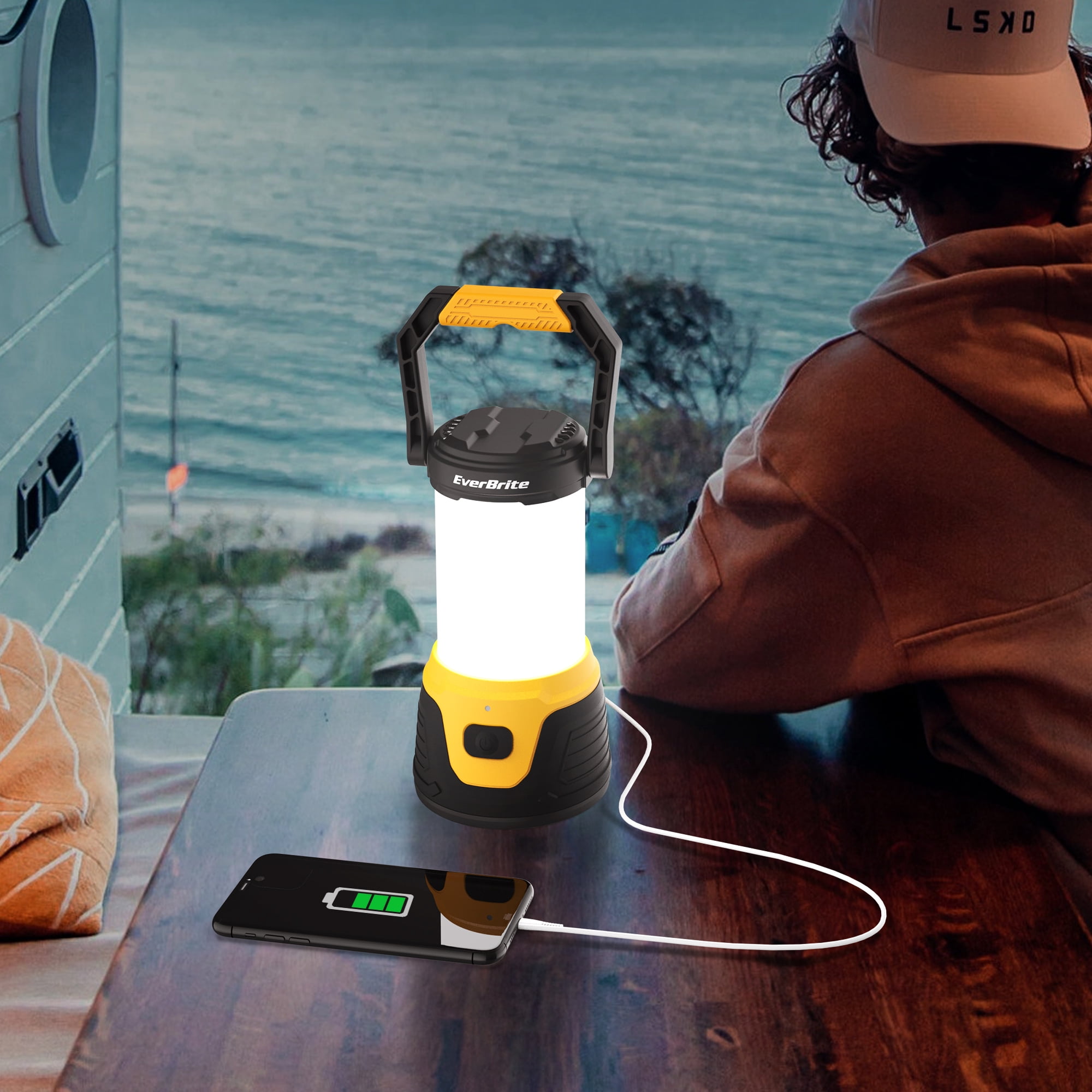 EverBrite Rechargeable LED Camping Lantern with Power Bank Function, 1000 Lumens Camping Lights, 5 Lighting Modes, Ideal for Power Outages, Emergencies, Hurricane, Home and More