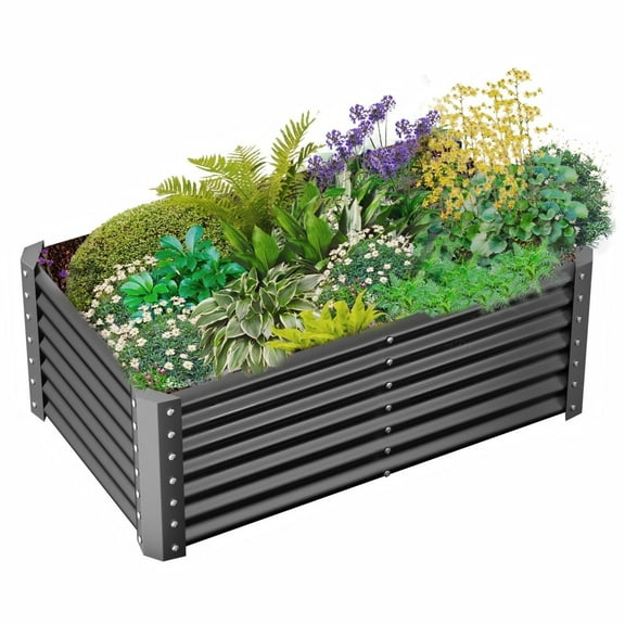 BN-LINK 6×3×2 ft Raised Garden Bed Kit, Rectangular Galvanized Metal Planter Garden Boxes Outdoor, Large Garden Beds for Vegetables Flowers, Easy DIY and Cleaning