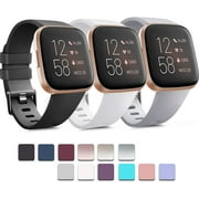 Pack 3 Sport Bands Compatible for Fitbit Versa 2 / Fitbit Versa / Versa Lite / Versa SE, Classic Soft Silicone Bands for Fitbit Versa Smartwatch