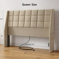 thumbnail image 2 of Ergonomic Upholstered Headboard Queen Size w/Charging Station, Linen Wingback Headboards w/Storage Pocket, Queen Headboard Only, Bed Frame Adapters, Sturdy Stable Solid Wood Bed Head Board, Beige, 2 of 16