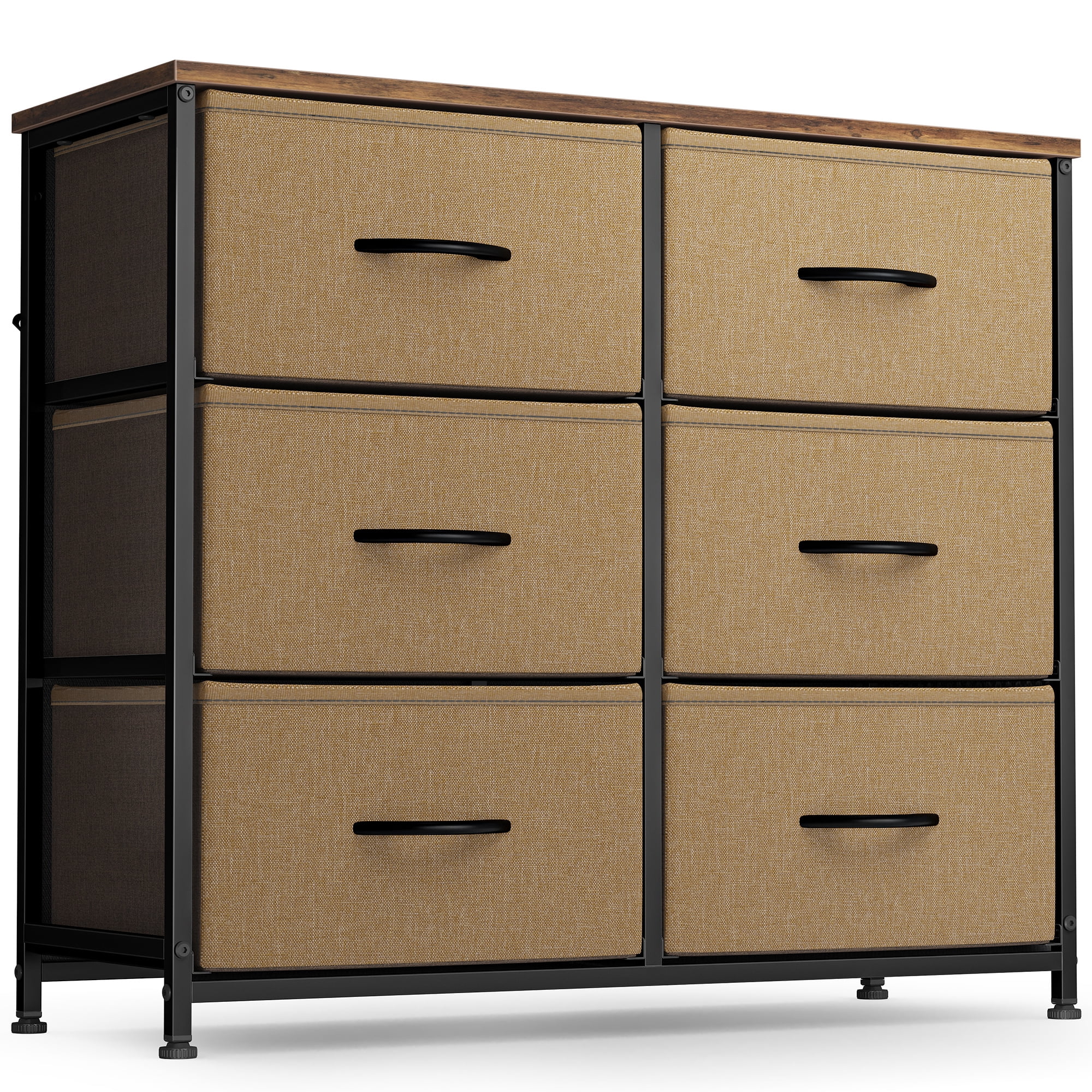 CubiCubi Dresser for Bedroom Sturdy Steel Frame Wood Top 6 Drawer Storage Organizer Tall Wide Dresser for Bedroom Hallway Brown 