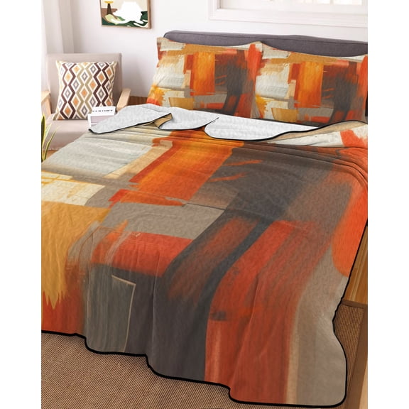 Burnt Orange Brown Queen Size Down Alternative Comforter, Lightweight Comforter Quilt Bedding Set with Pillow Shams Farmhouse Ombre Abstract Mottled Art All Seasons Bed Comforter Duvet Insert 90"x96"