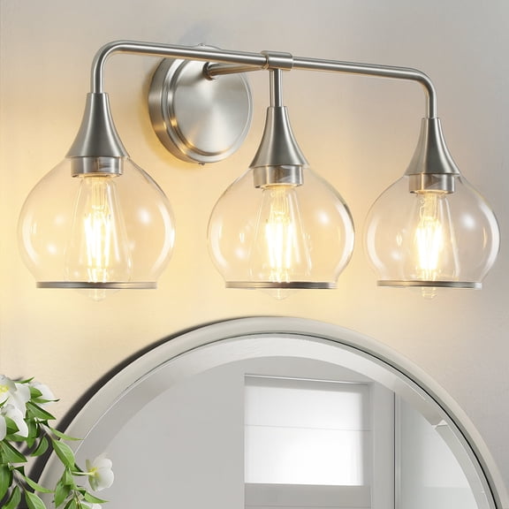 KAISITE 3-Light Modern Brushed Nickel Dimmable Incandescent Vanity Lights with Clear Glass Shades