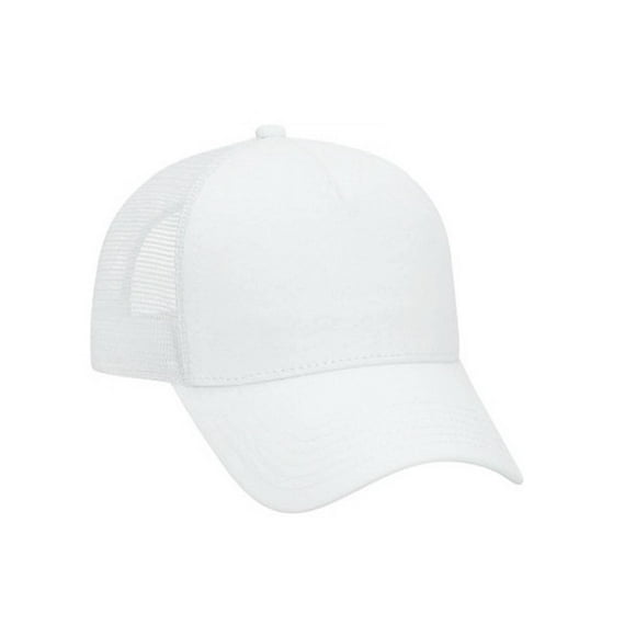Jersey Knit Five Panel Pro Style Mesh Back Caps, White