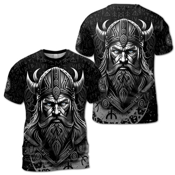 Viking Valhalla Odin God Norse Mythology Tribal Pattern 3D T-Shirt S-5XL