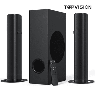 TOPVISION 4.1ch Sound Bar with Subwoofer, 120W Separable Sound Bar for TV with 4 Drivers, USB/AUX/Coaxial/Optical/HDMI/Bluetooth Connect, 2-in-1 Detachable Sound Bar for Speaker