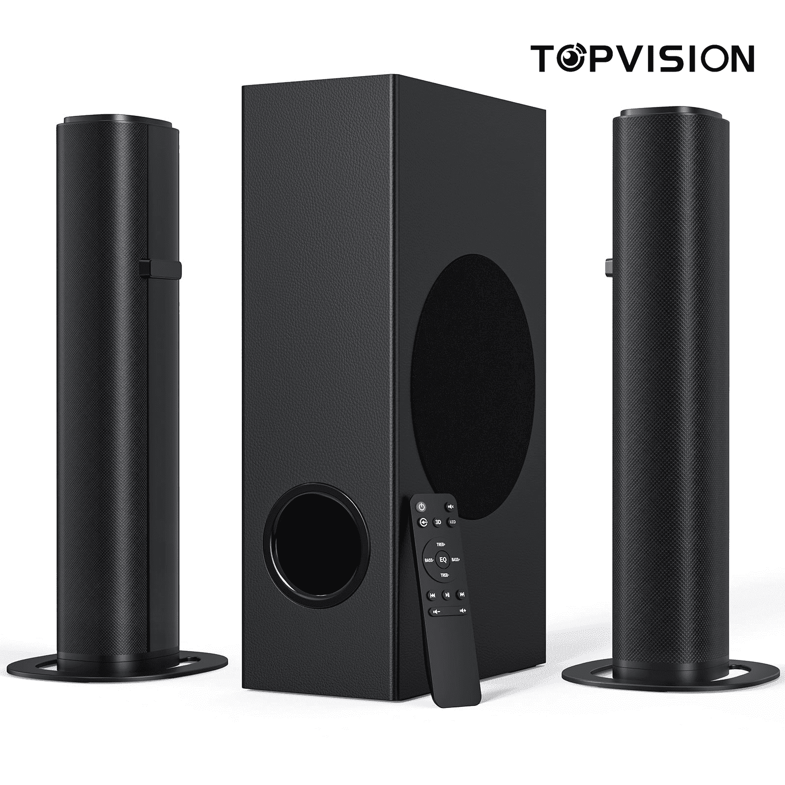 TOPVISION 4.1ch Sound Bar with Subwoofer, 120W Separable Sound Bar for TV, 2-in-1 Detachable Sound Bar with USB/AUX/Coaxial/Optical/HDMI/Bluetooth