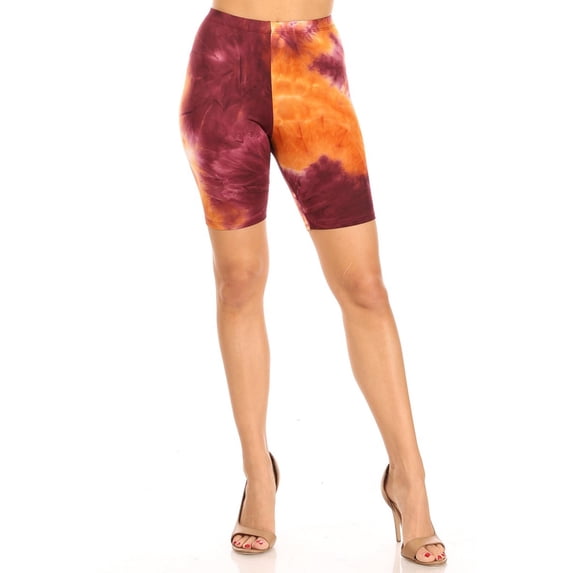 Women's Casual Tie Dye Printed Elastic High Waist Stretch Biker Shorts