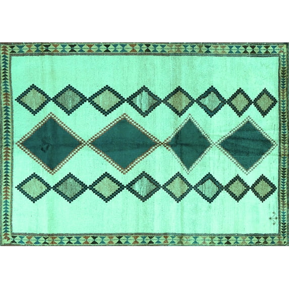 Ahgly Company Indoor Rectangle Southwestern Turquoise Blue Country Area Rugs, 2' x 5'