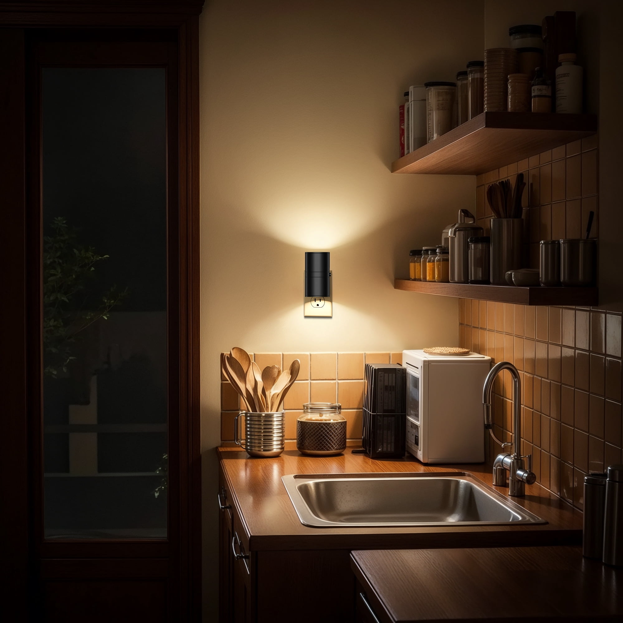 YANSUN 2-Pack Plug-in LED Night Light, Dimmable 3000K Warm White Cylinder Wall Sconce with Slide Switch, Space-Saving Design for Bedroom, Hallway