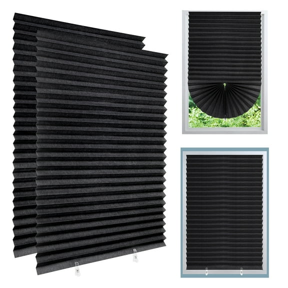 Bocaoying 2 Pcs Temporary Blinds for Windows, Stick on Curtains Blinds, No Drill Mini Blinds, Light Filtering Privacy Protection, Black Out Blinds for Window of Bedroom, Bathroom, Kitchen, Office(Black2-90*180CM)