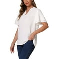 thumbnail image 4 of INSPIRE CHIC Women's V Neck Ruffle Short Sleeve Swiss Dot Dressy Casual Cute Summer Tops XL White, 4 of 5