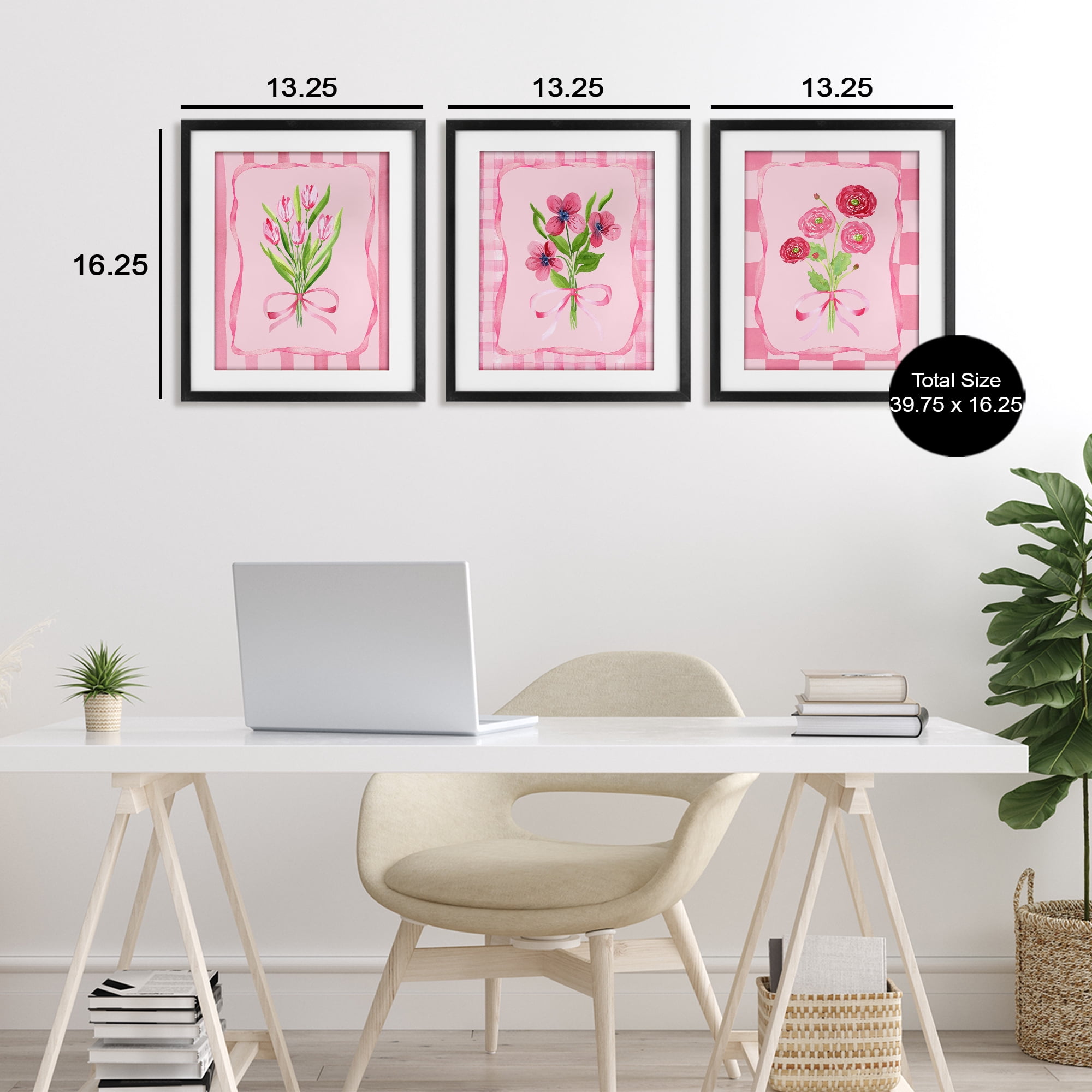 Pretty & Sweet Bordered Flowers 3 Piece Black Framed Print Under Glass Set, design by Nina Jacobs
