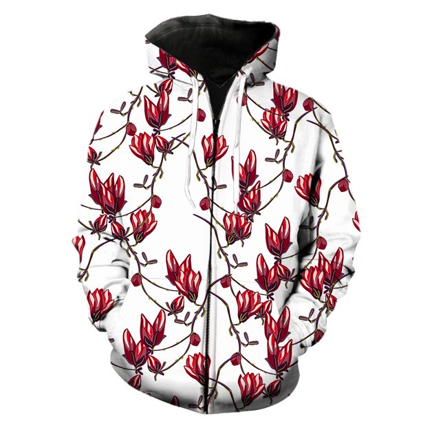 Sudadera con capucha y cremallera para hombre, diseño de flores de magnolia, con capucha, de moda, primavera, manga larga, gran tamaño, con estampado 3D, genial, gran oferta unisex de 2024.