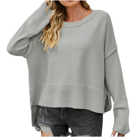 AherBiu Cropped Sweater for Women Crewneck Knitted Pullover Tops Fall Winter Trendy Warm Long Sleeve Sweater