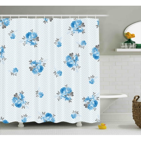 Rose Shower Curtain Fl Theme Ilration Of Blue Flower Rose Shower Curtain Fl Theme Ilration Of Blue Flower Romantic Springtime Design Print Fabric Bathroom Set With Hooks And Grey