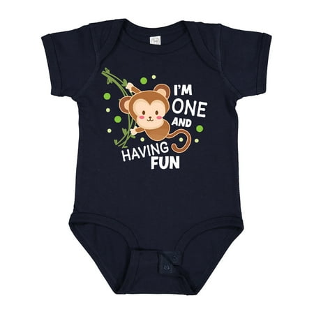 

Inktastic I m One and Having Fun with Monkey Gift Baby Boy or Baby Girl Bodysuit