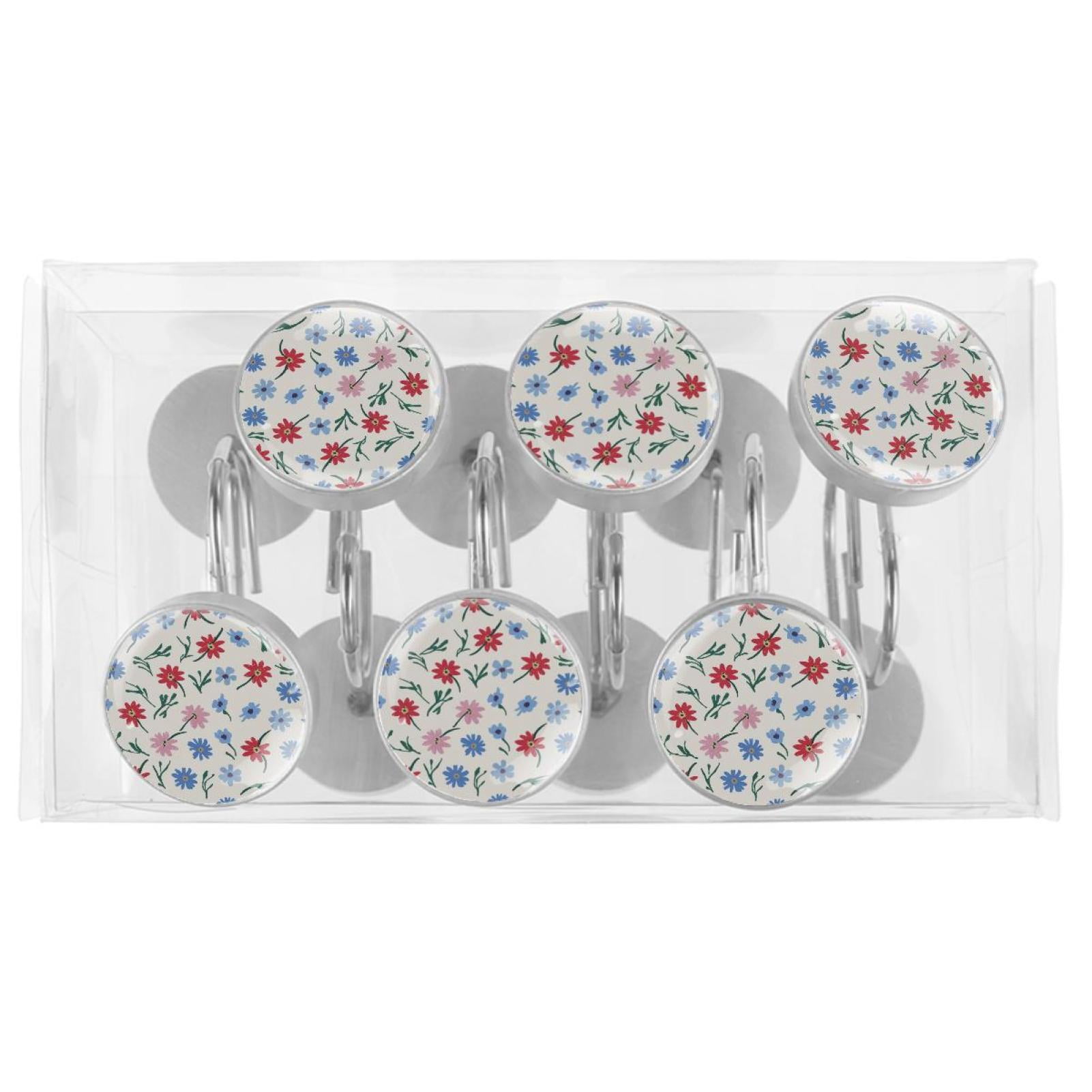 HemaKayy 12 Pcs Shower Curtain Hooks Bathroom Decorative Accessories Poster Flowers