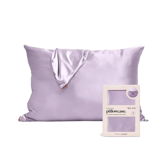 Funda de almohada kitsch satinada para cabello y piel, tamaño queen, color lavanda