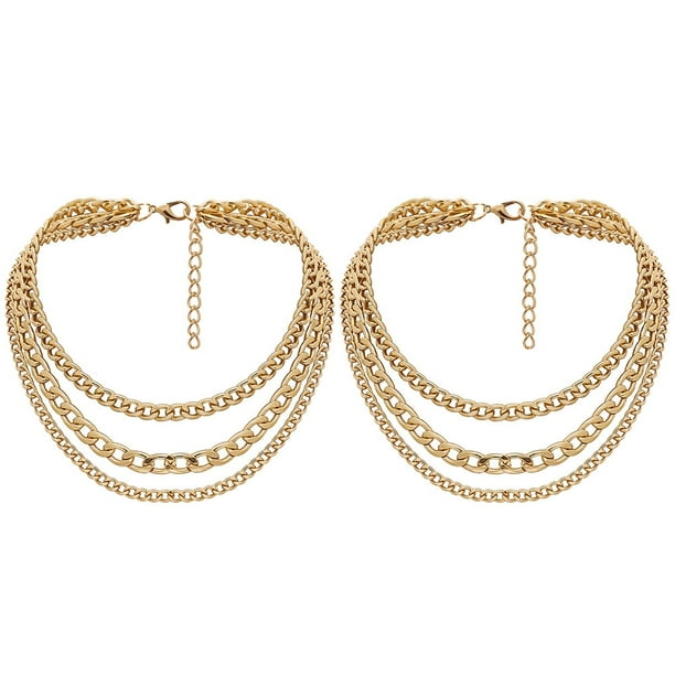 Xiao Hua Conjunto de collar de 2 piezas, cadena de metal de moda, cadena de hueso con candado, collar de mujer