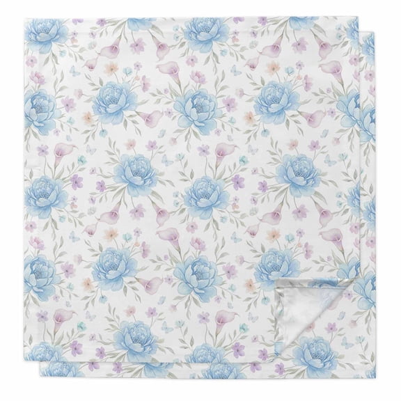 Cloth Napkins Set of 2 - 20x20 Inches, Pink Blue Flower Washable Reusable Table Napkins, Spring Watercolor Floral Plant Textured Soft & Absortbent Dining Napkin for Party Wedding Hotel Restaurant