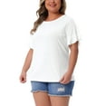 thumbnail image 4 of Blusas de verano casuales de talla grande para mujer Agnes Orinda, camiseta de cuello redondo con volantes y mangas cortas 1X blanca, 4 of 6
